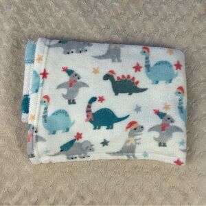 Walmart Parent's Choice Christmas Dinosaur Baby Blanket Blue White Hats Scarves